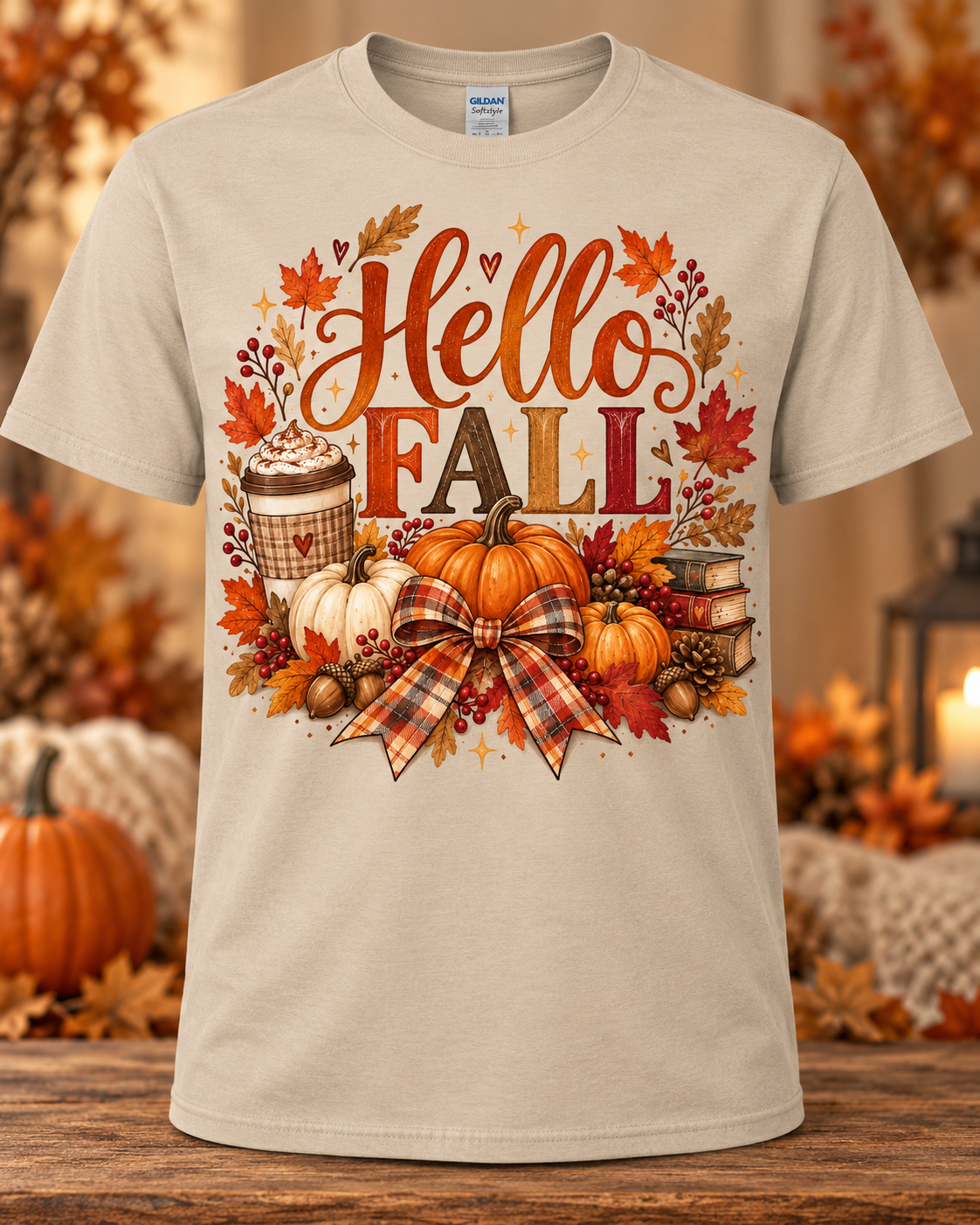 Hello Fall Pumpkin Spice & Plaid Bow Graphic T-Shirt
π€