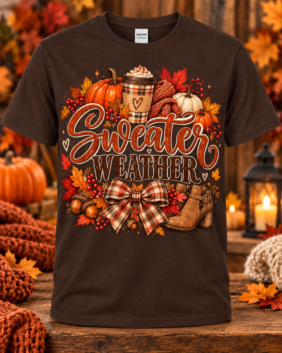 Sweater Weather & Pumpkin Spice Graphic T-Shirt 🤎