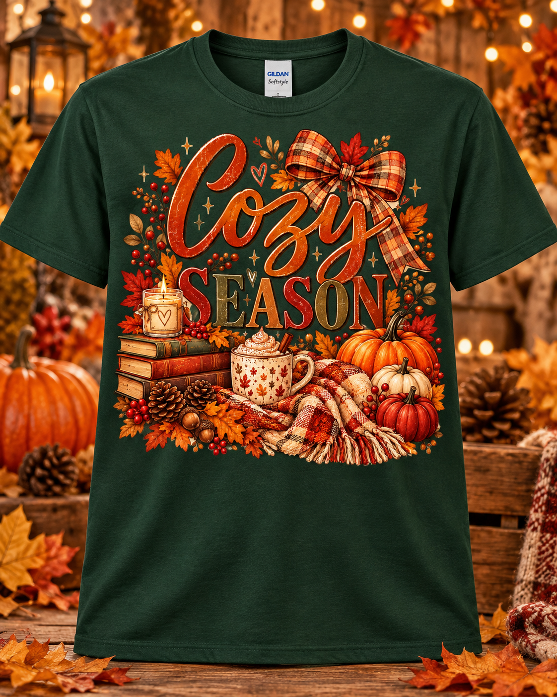 Cozy Season Autumn Plaid Graphic T-Shirt 🤎