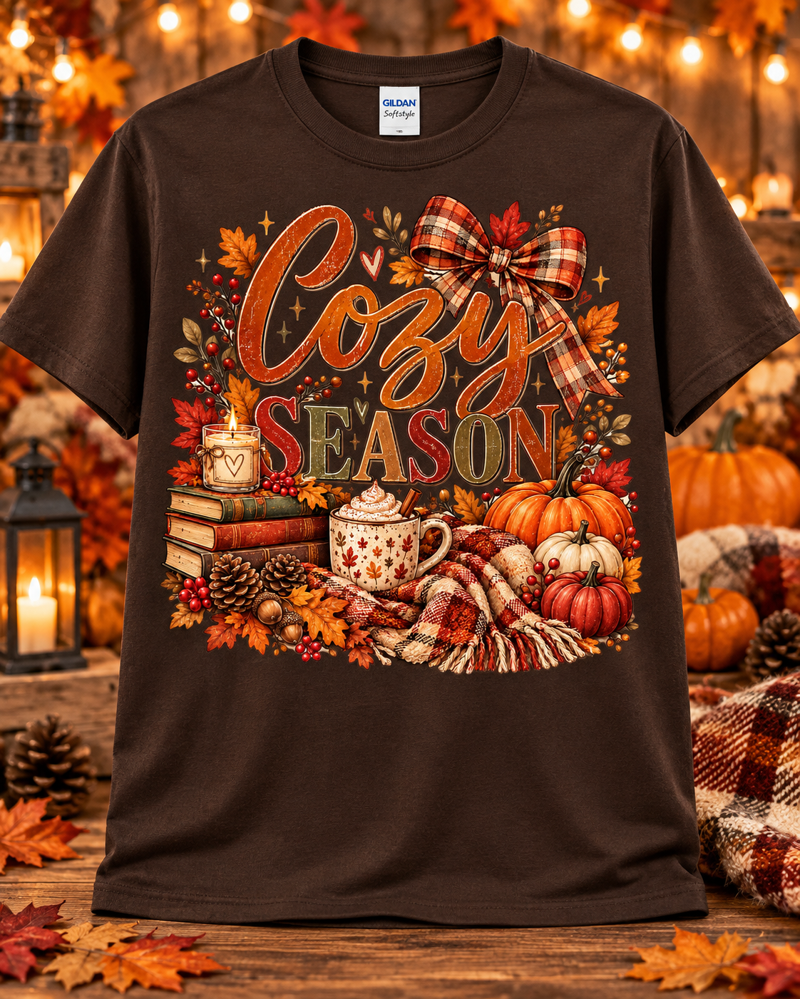 Cozy Season Autumn Plaid Graphic T-Shirt 🤎
