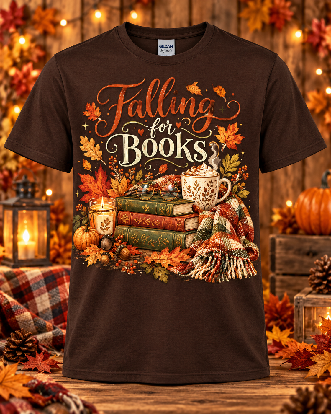 Falling for Books Graphic T-Shirt 🤎