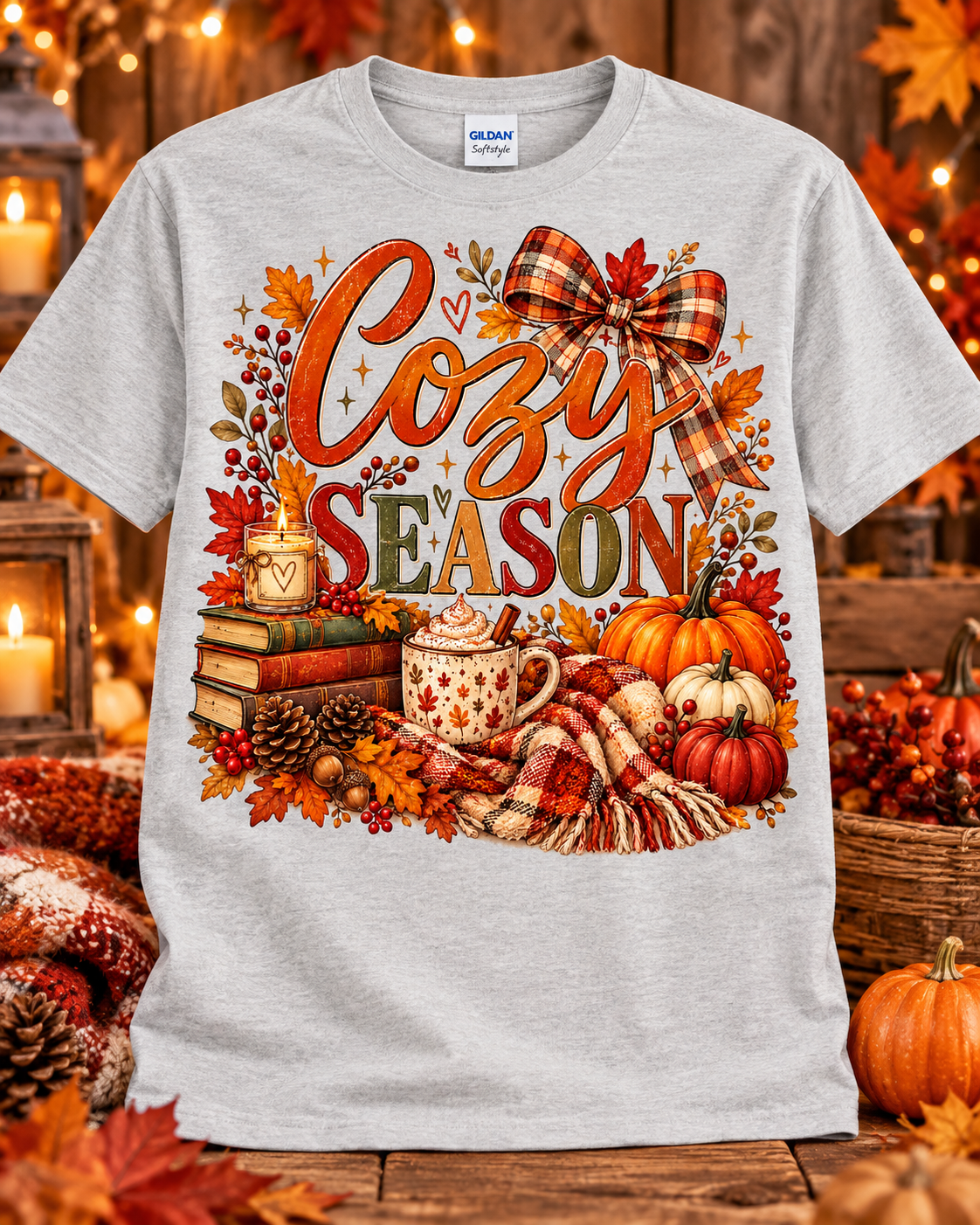 Cozy Season Autumn Plaid Graphic T-Shirt 🤎