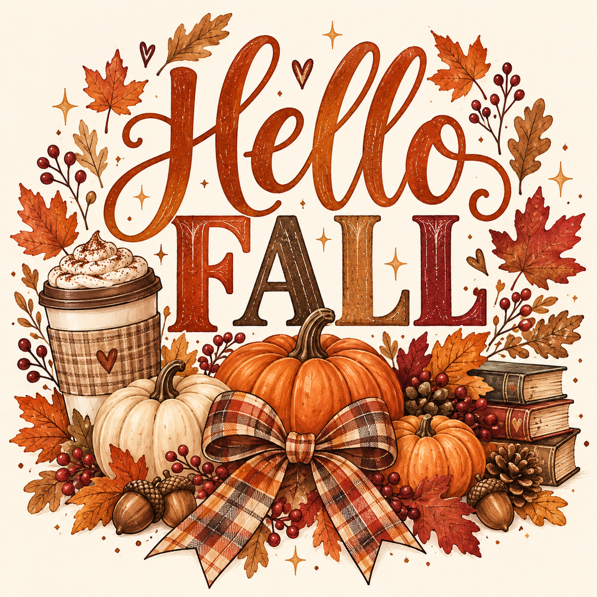 Hello Fall Pumpkin & Coffee | DTF Transfer