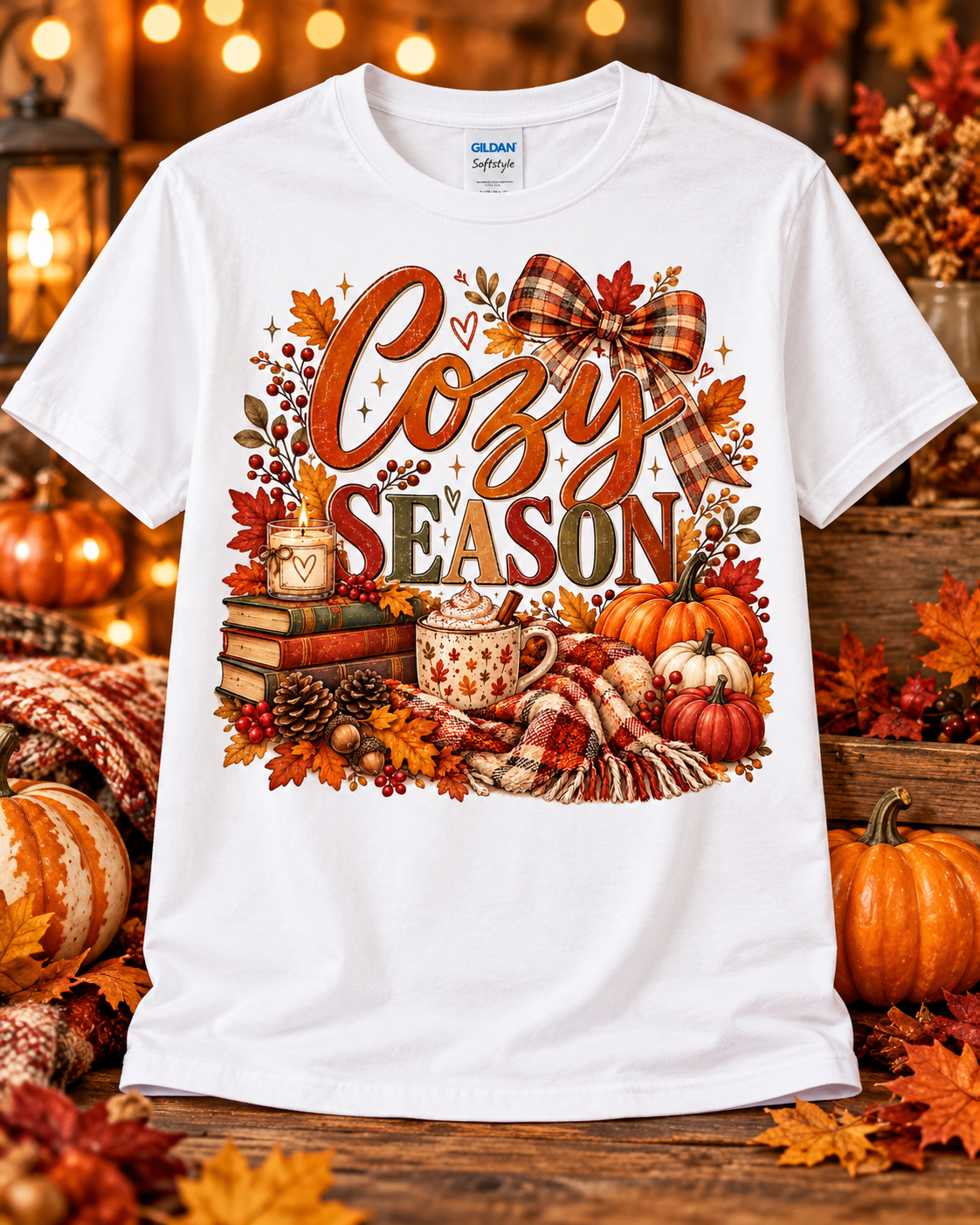 Cozy Season Autumn Plaid Graphic T-Shirt 🤎