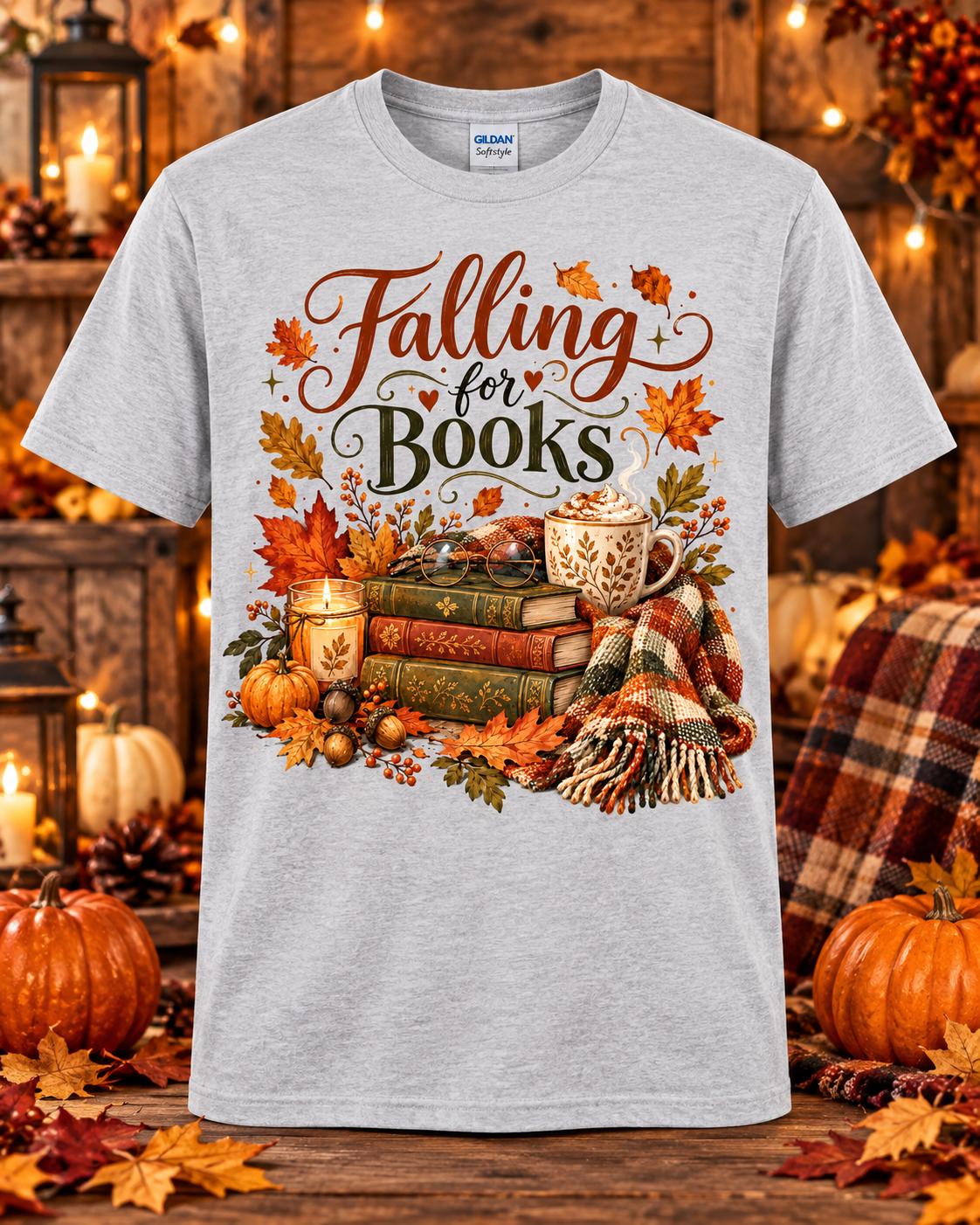 Falling for Books Graphic T-Shirt 🤎
