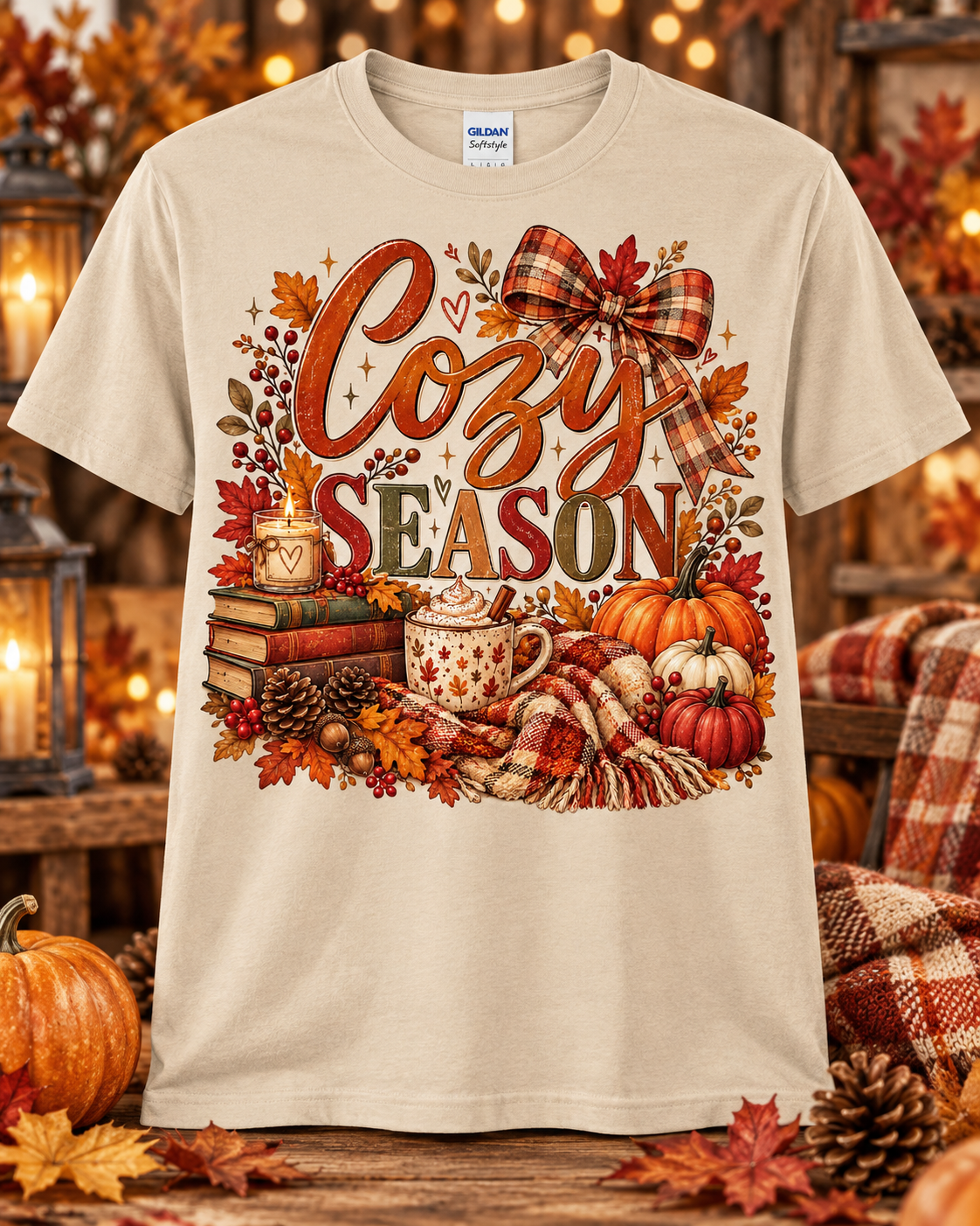 Cozy Season Autumn Plaid Graphic T-Shirt 🤎