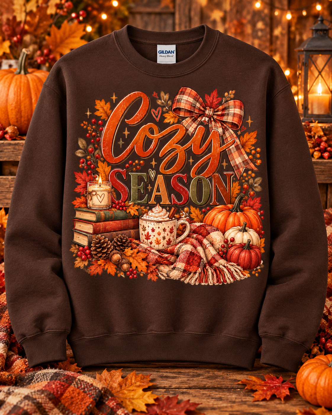 Cozy Season Autumn Plaid Crewneck Sweatshirt 🤎