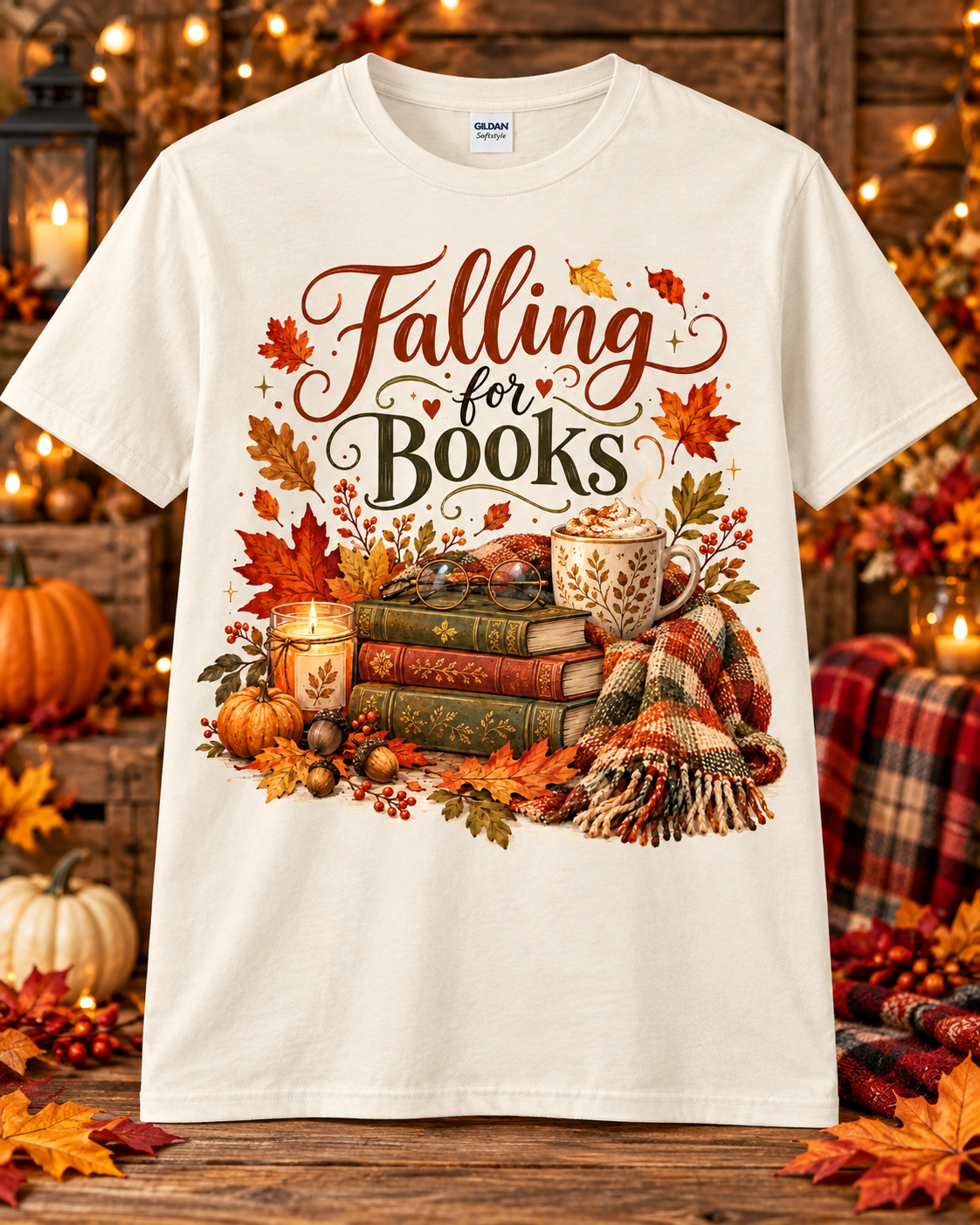 Falling for Books Graphic T-Shirt 🤎