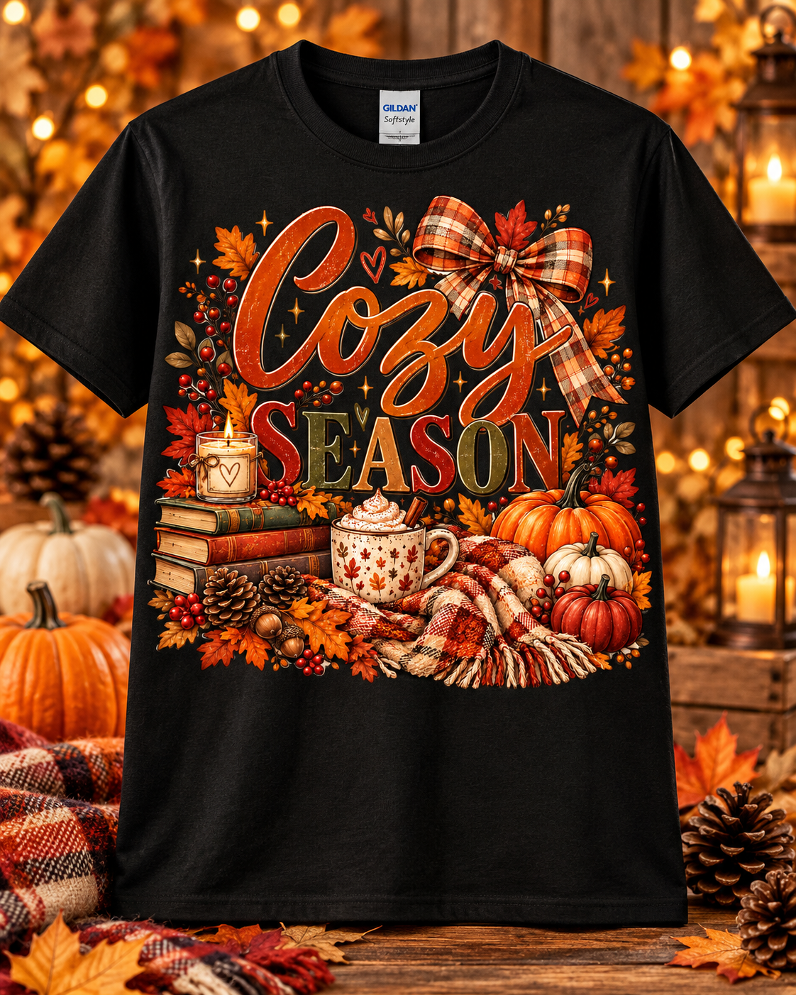 Cozy Season Autumn Plaid Graphic T-Shirt 🤎