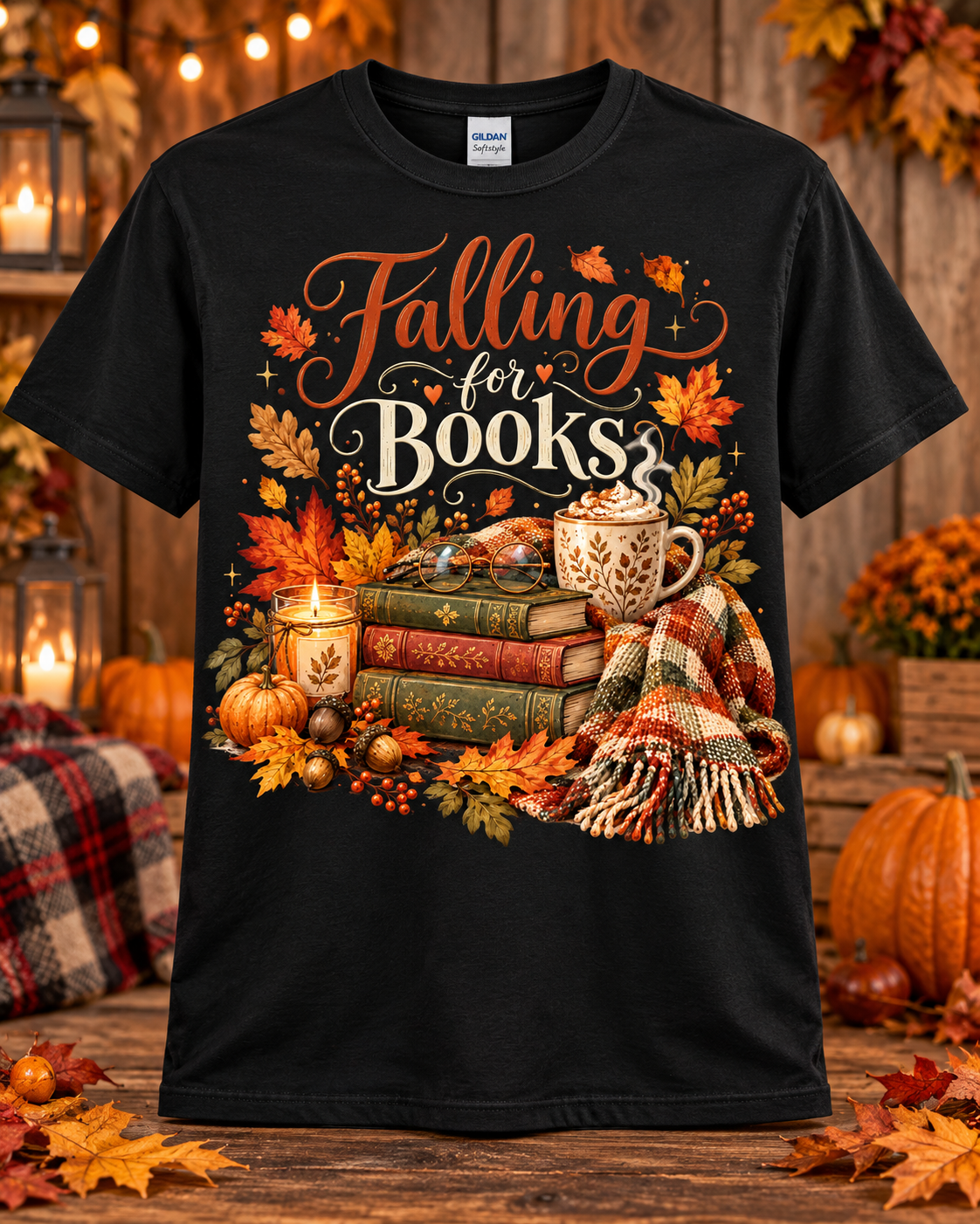 Falling for Books Graphic T-Shirt 🤎