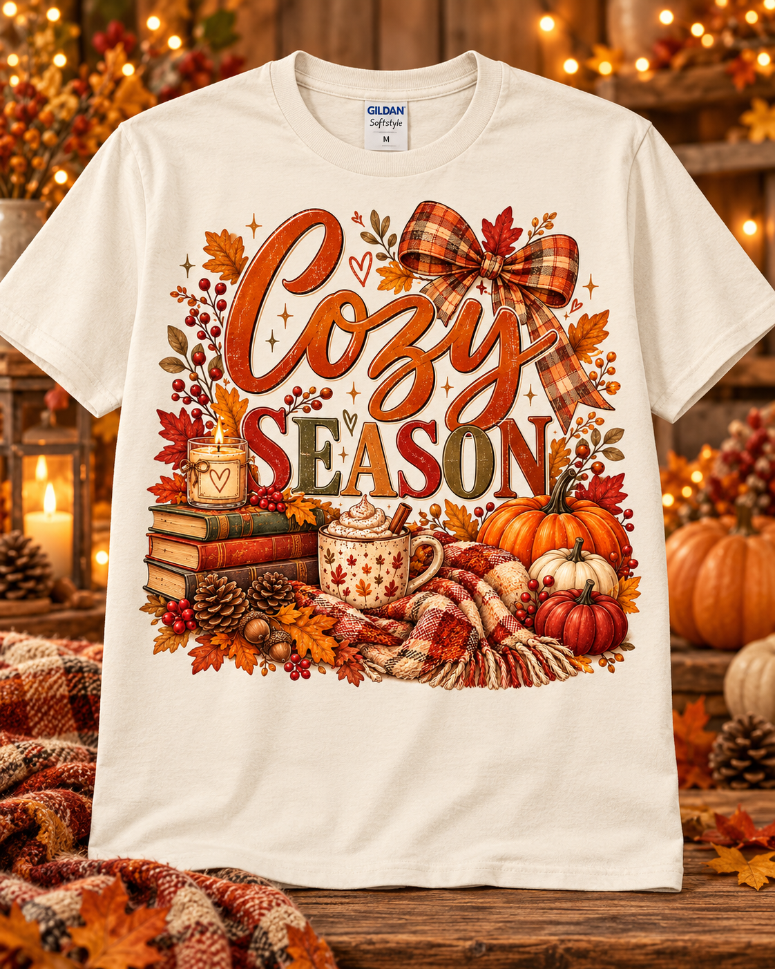 Cozy Season Autumn Plaid Graphic T-Shirt 🤎
